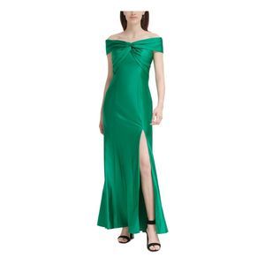 CALVIN KLEIN Womens Green Twist-front Short Sleeve Maxi Evening Sheath Dress 14